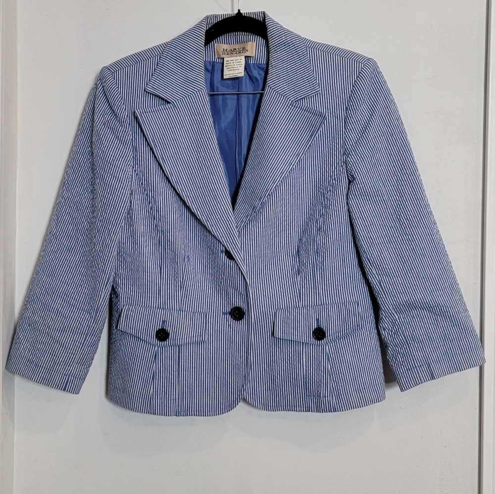 Harve Benard Blue Striped Blazer Size 10 - Women